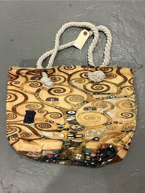 Canvas Drawstring Tote Bag in Gold Swirl Gustav Klimt Print